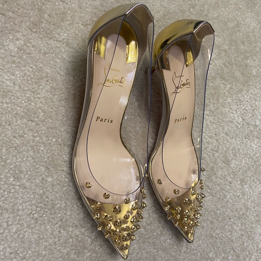 Gold Christian louboutin 2 inch heels